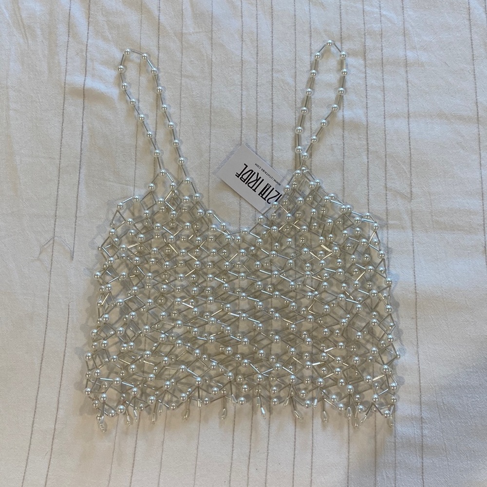 12th Tribe Silver Beaded Crop Top